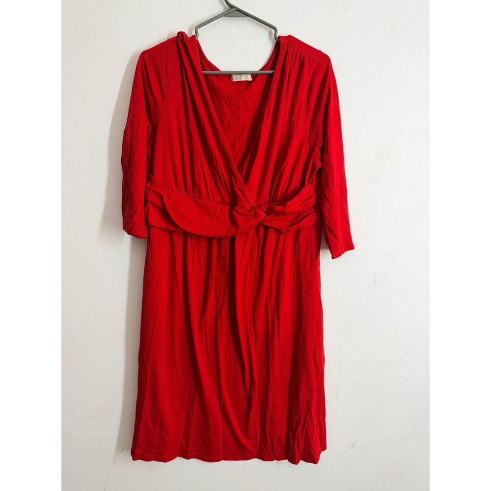 Old Navy Maternity Red Wrap V-Neck Knot Front 3/4 Sleeve Jersey Dress Large
